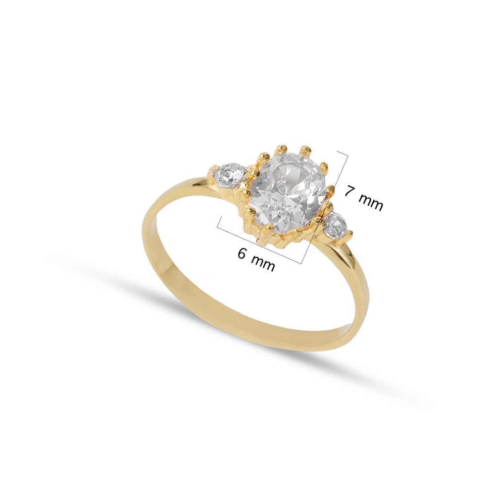 Oval Cut White CZ Stone Round Shape Ring