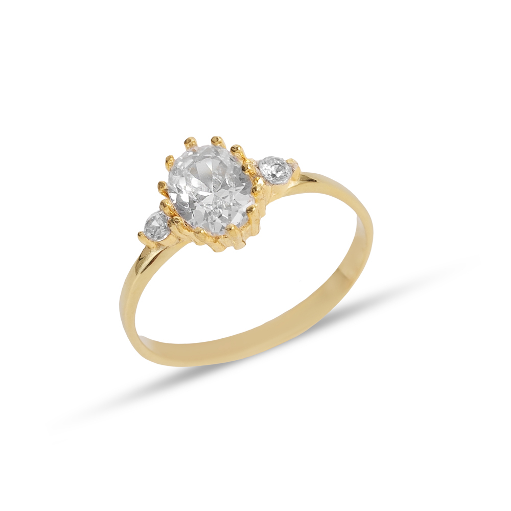 Oval Cut White CZ Stone Round Shape Ring