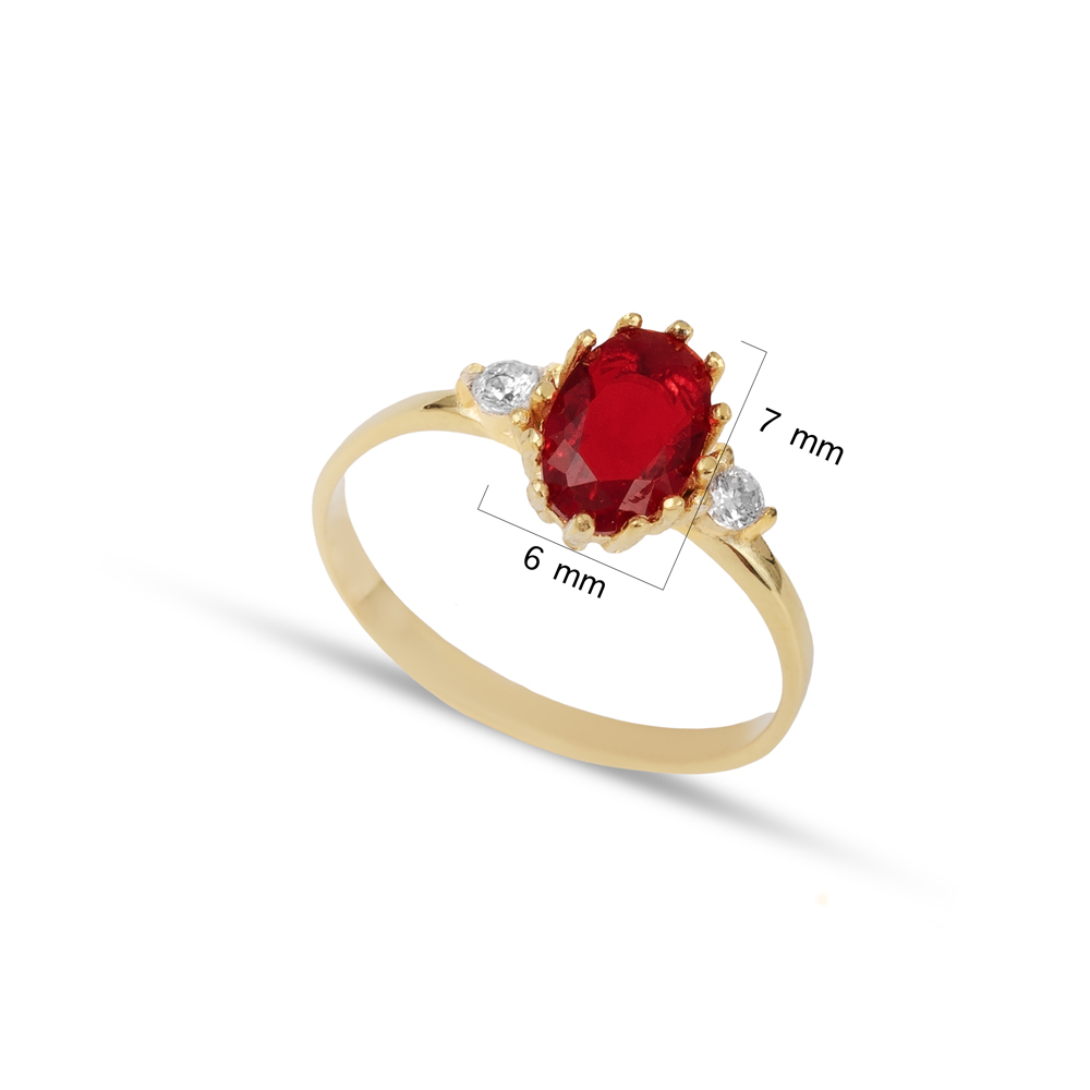 Oval Cut Garnet CZ Stone Round Shape Ring