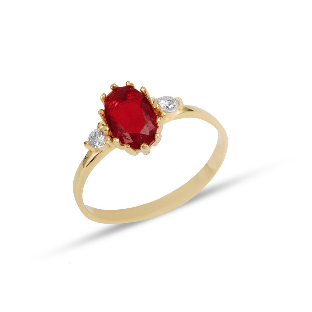 Oval Cut Garnet CZ Stone Round Shape Ring