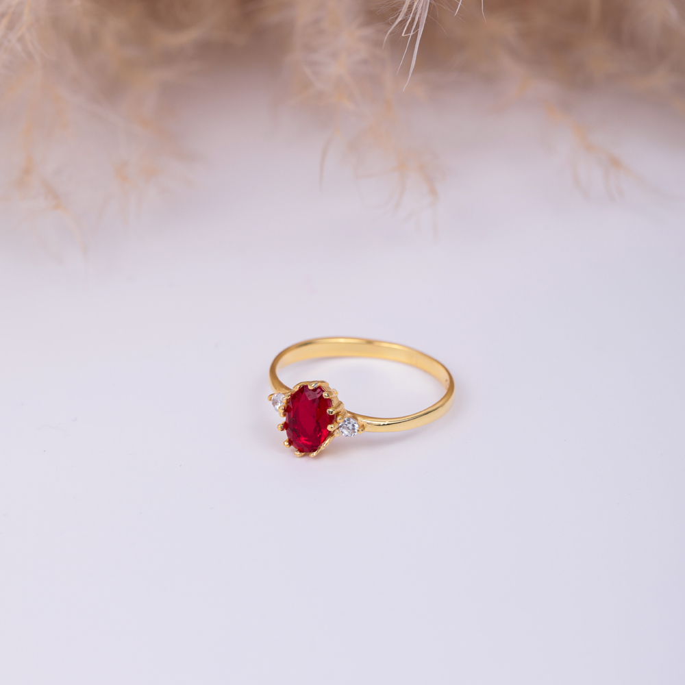 Oval Cut Garnet CZ Stone Round Shape Ring
