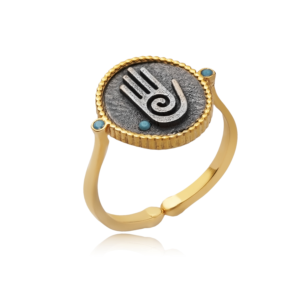 Turquoise CZ Hamsa Symbol Silver Ring
