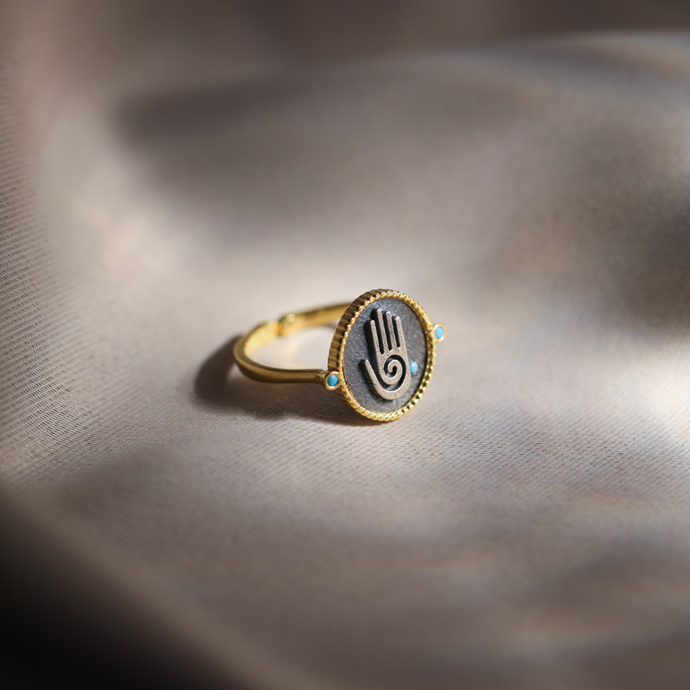 Turquoise CZ Hamsa Symbol Silver Ring