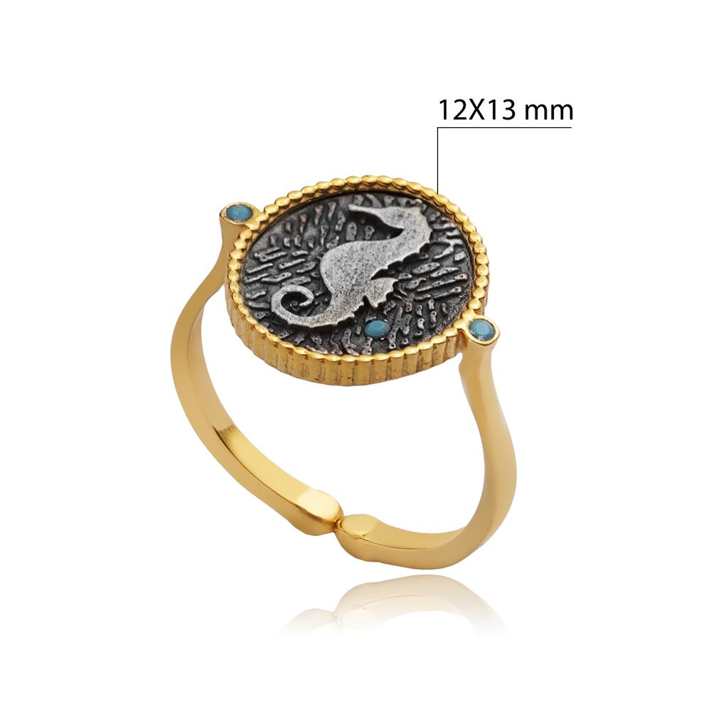 Turquoise CZ Seahorse Antic Silver Ring