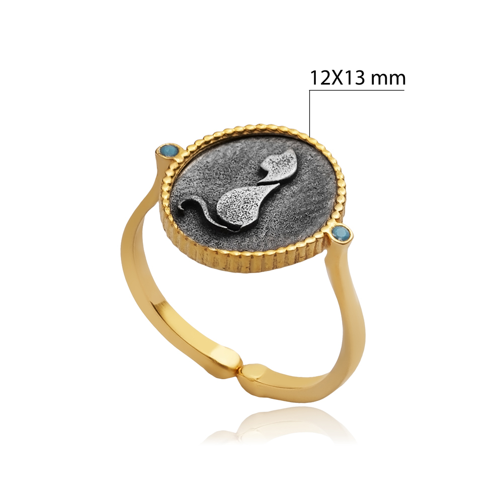Cat Symbol Oxidized Design 925 Silver Ring
