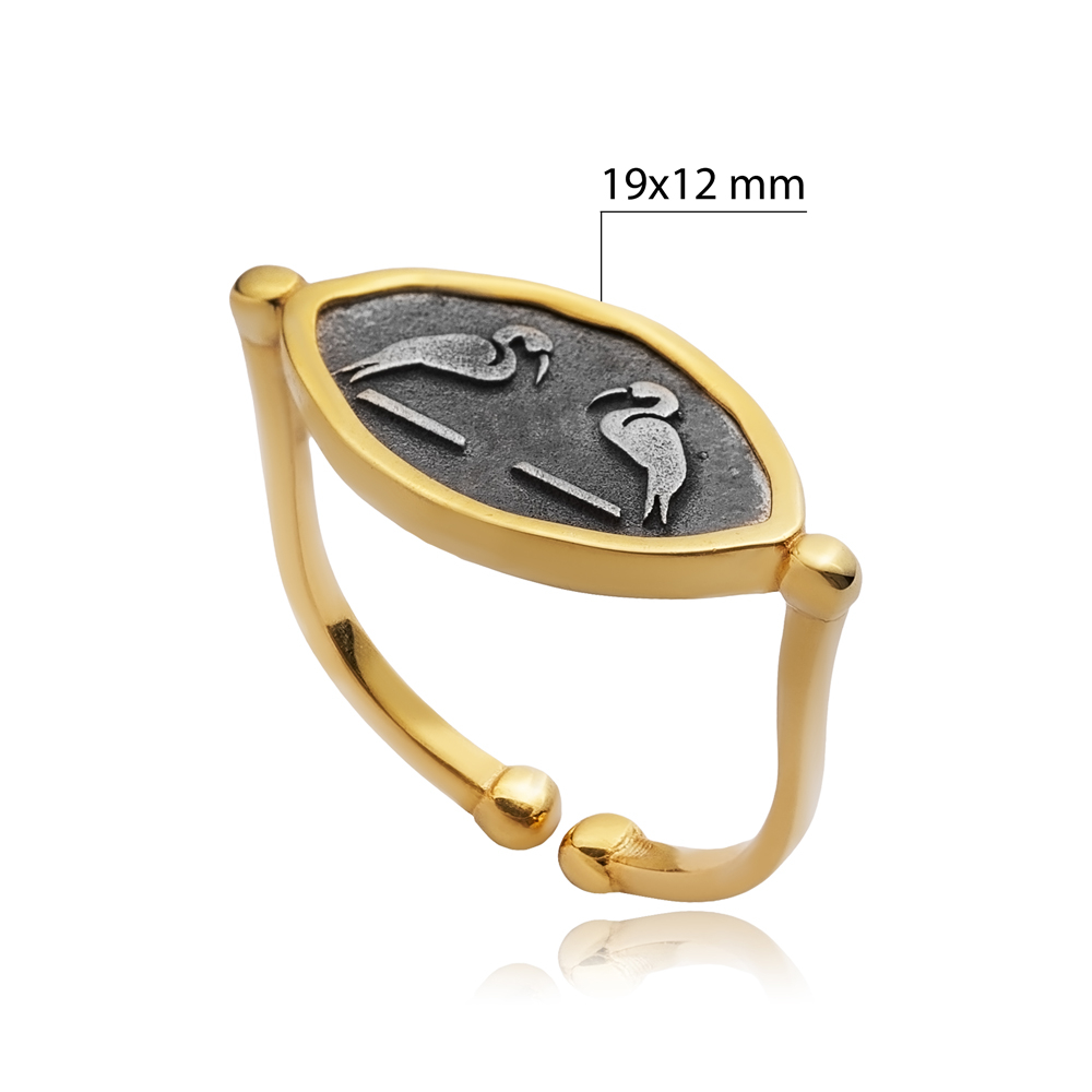 Ancient Twin Herons Silver Symbol Ring