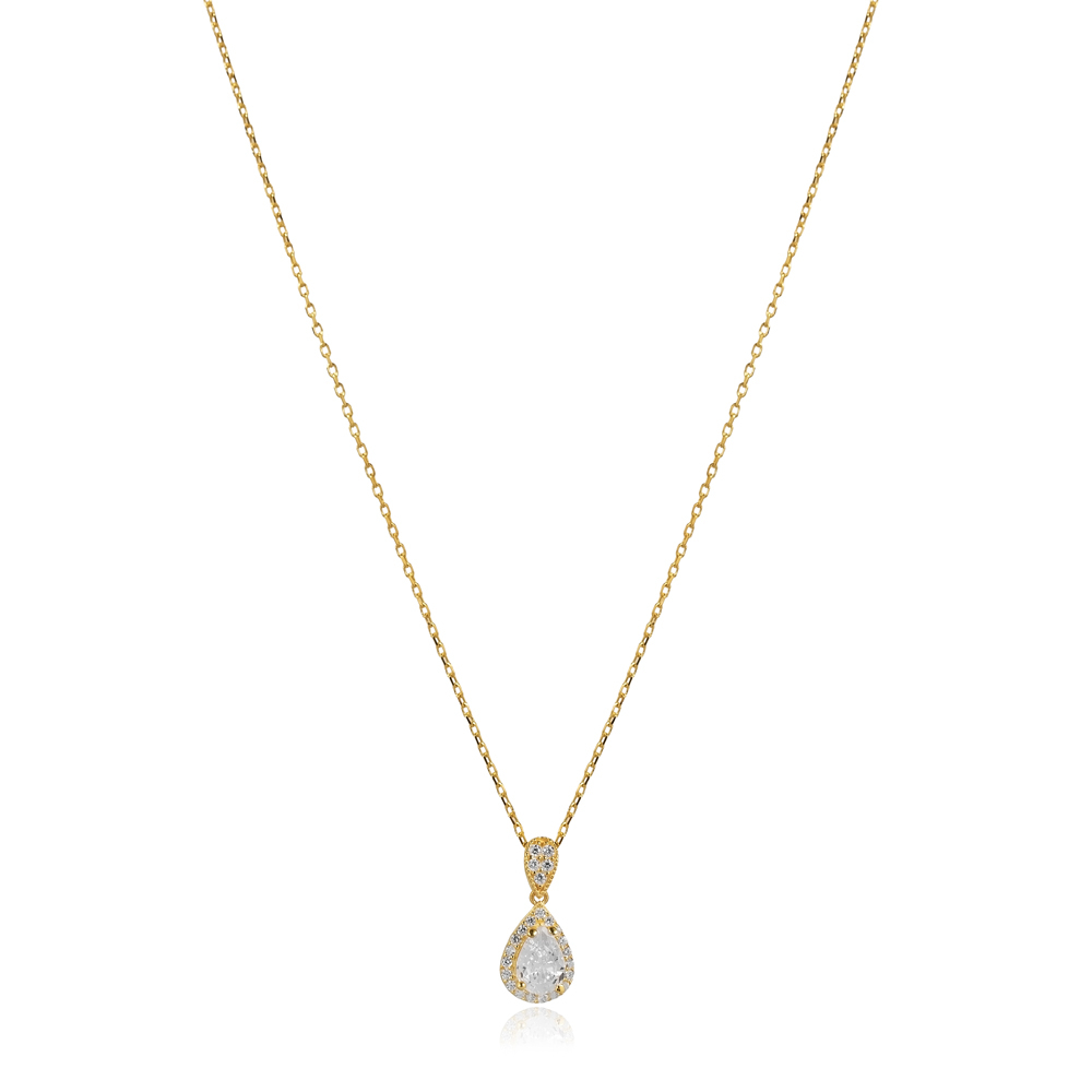 Pear Design White Stone Charm Necklace