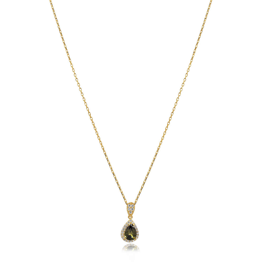 Pear Design Peridot Stone Charm Necklace
