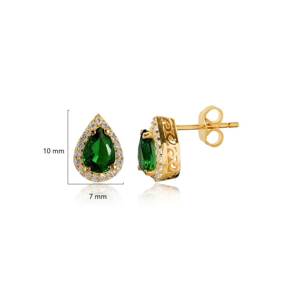 Pear Design Emerald CZ Stone  Stud Earring