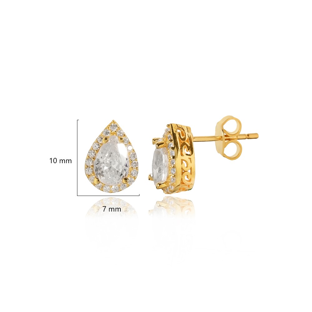 Pear Design White CZ Stone  Stud Earring