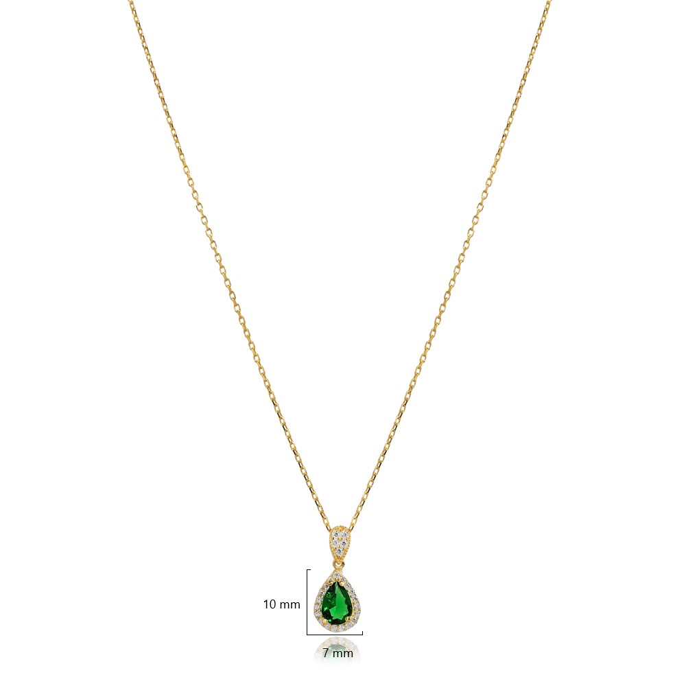 Pear Design Emerald Stone Charm Necklace
