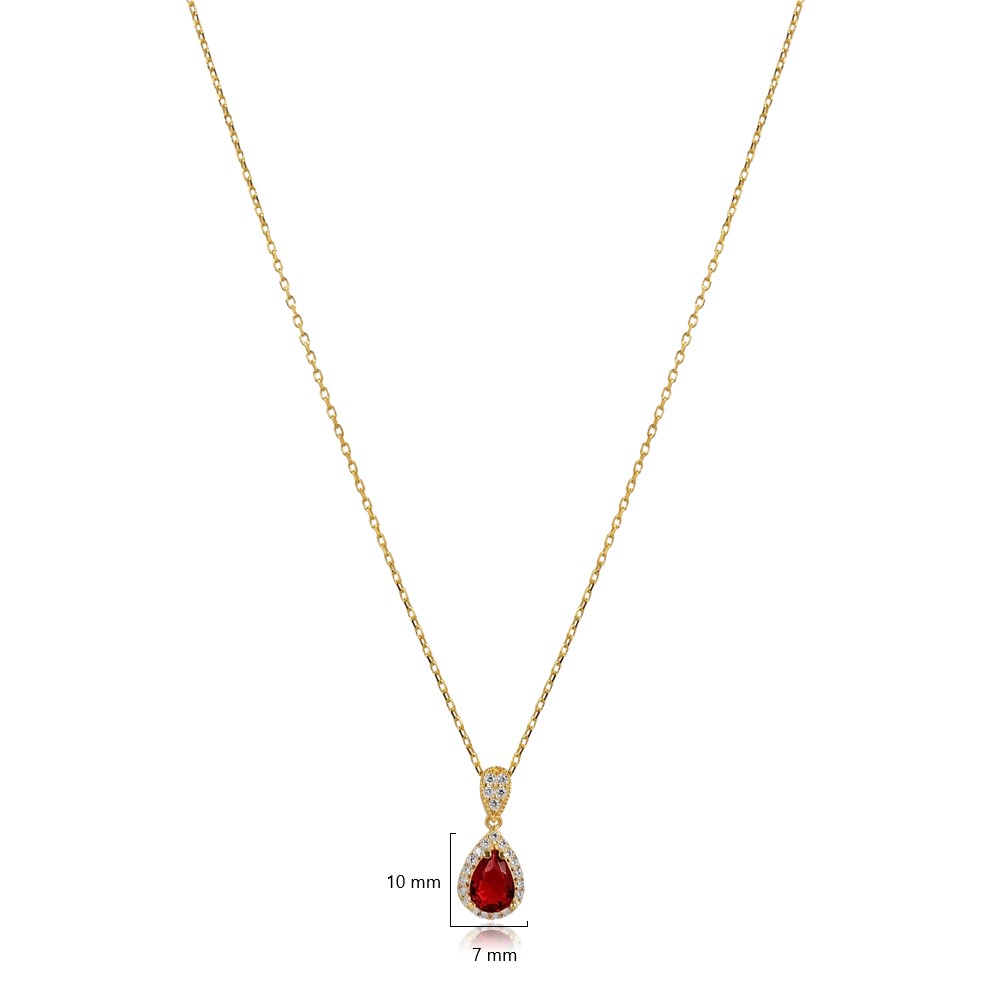Pear Design Garnet Stone Charm Necklace