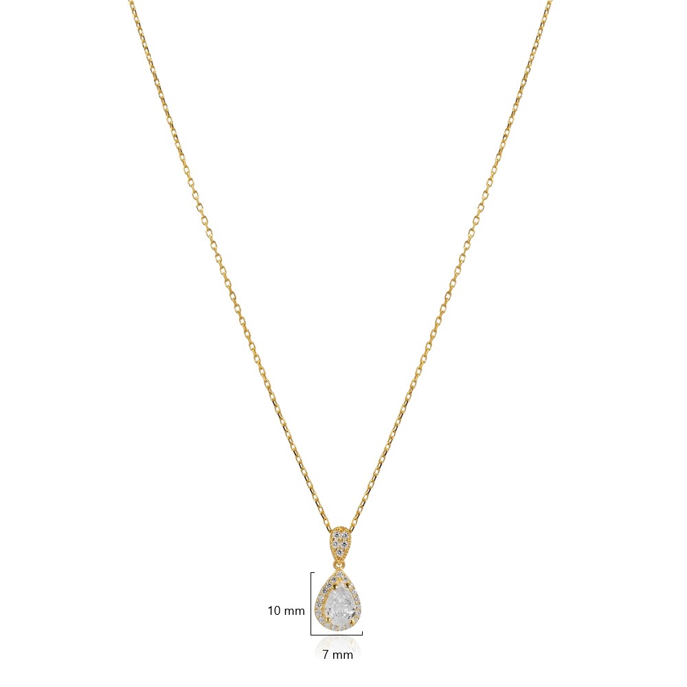 Pear Design White Stone Charm Necklace
