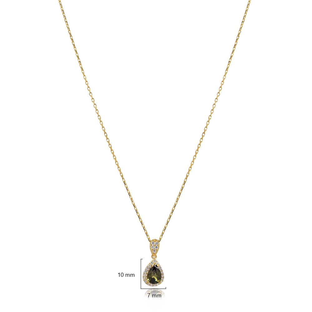 Pear Design Peridot Stone Charm Necklace