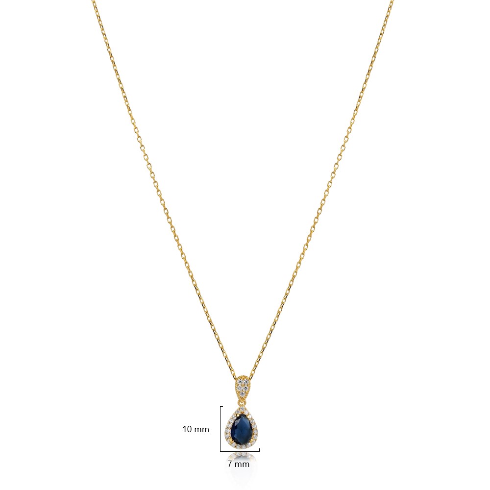Pear Design Sapphire Stone Charm Necklace