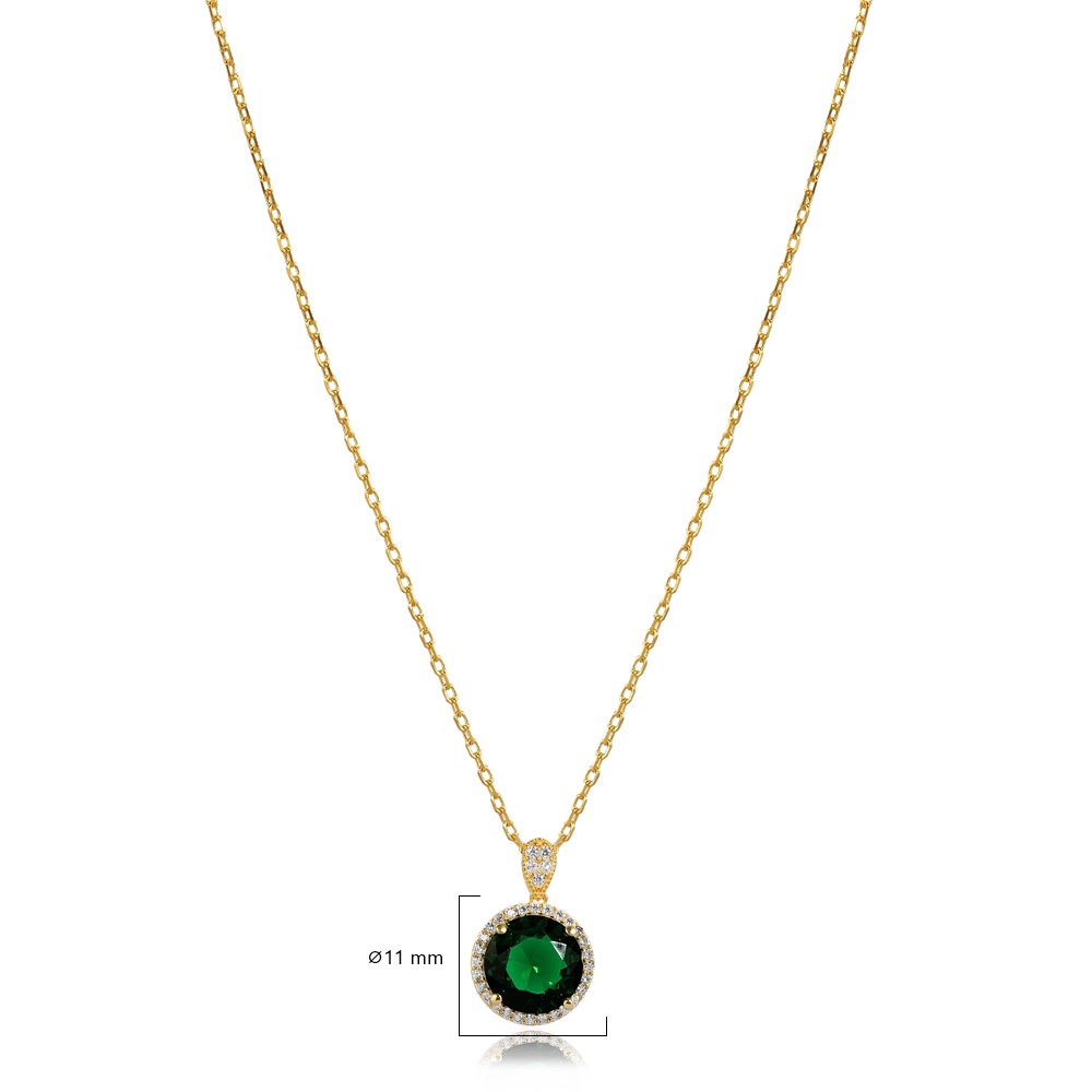 Round Design Emerald CZ Stone Charm Necklace