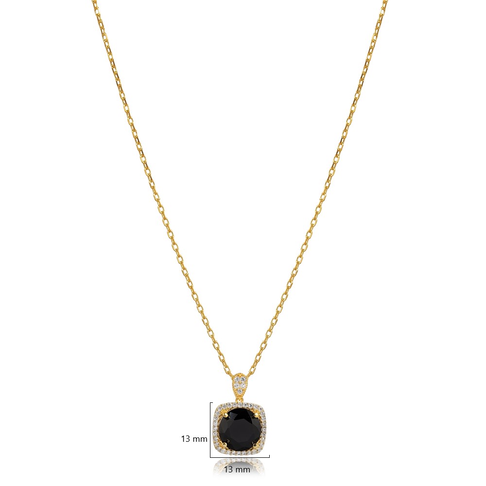 Square Shape Round Black CZ Charm Necklace