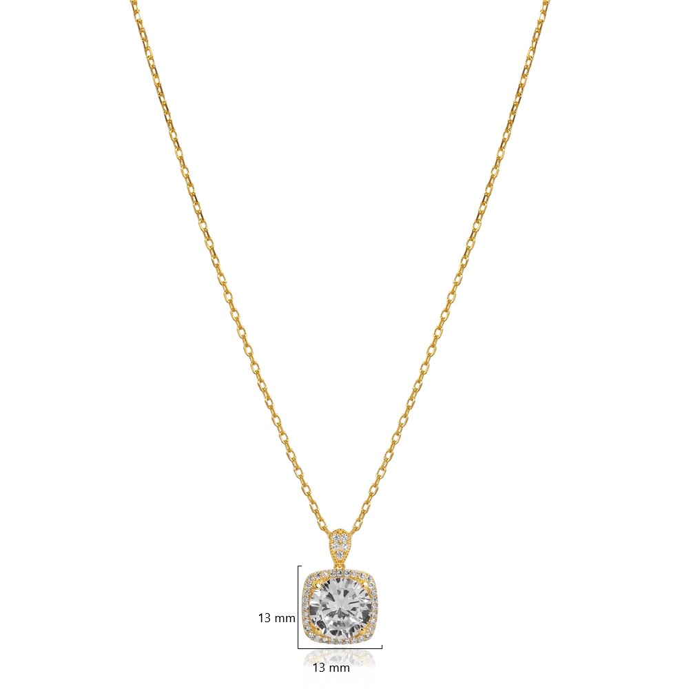 Square Shape Round White CZ Charm Necklace