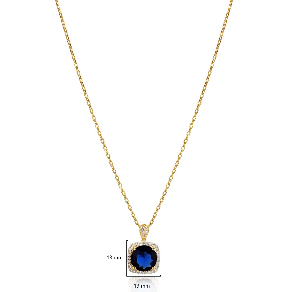 Square Shape Round Sapphire CZ Charm Necklace