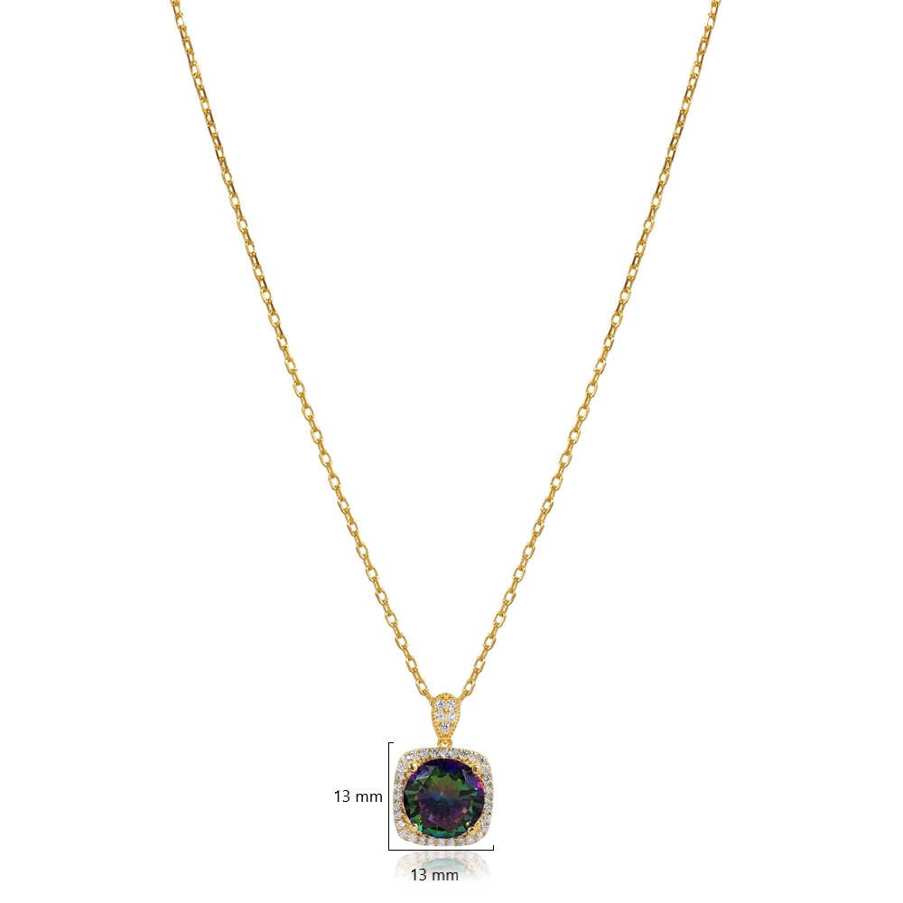 Square Shape Round Mystic Topaz Charm Necklace
