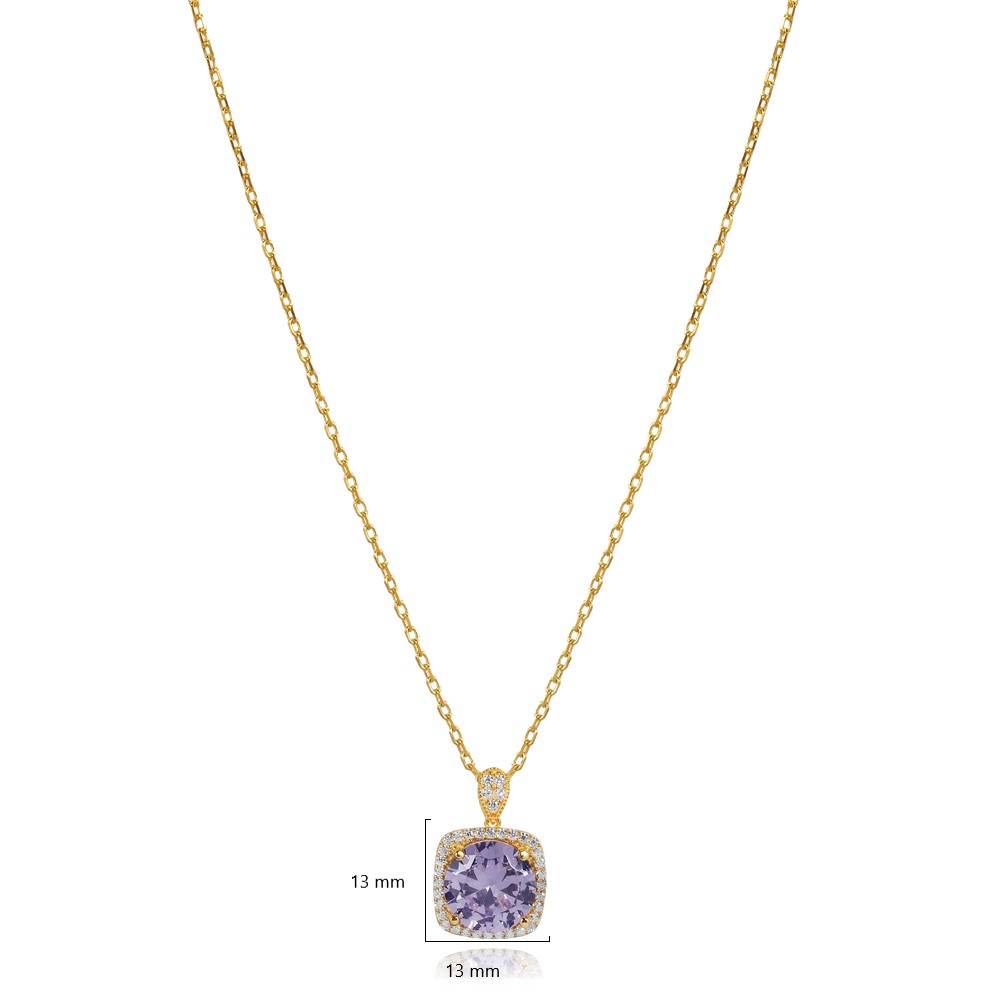 Square Shape Round Light Purple Charm Necklace