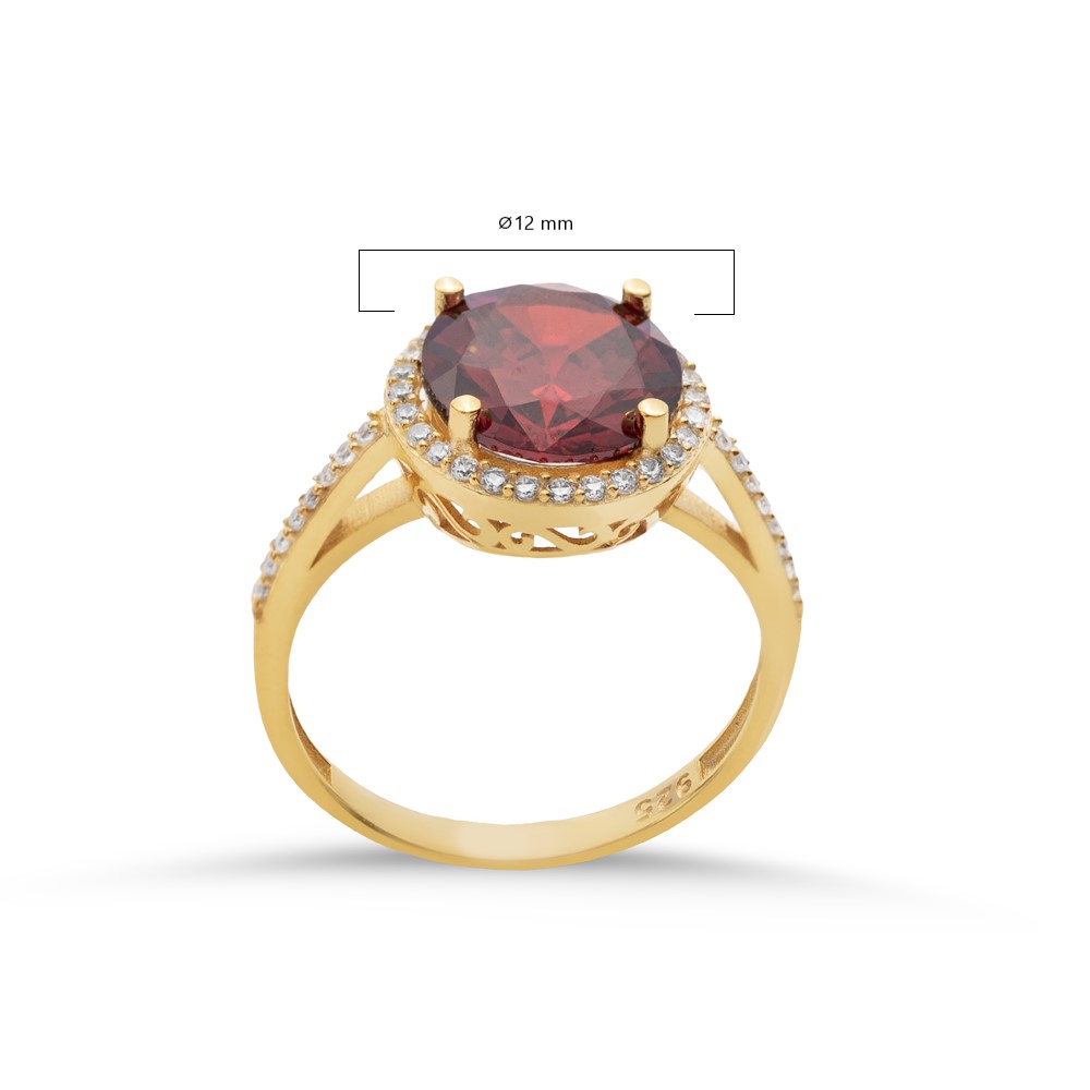 Round Design Garnet CZ Stone Cluster Ring