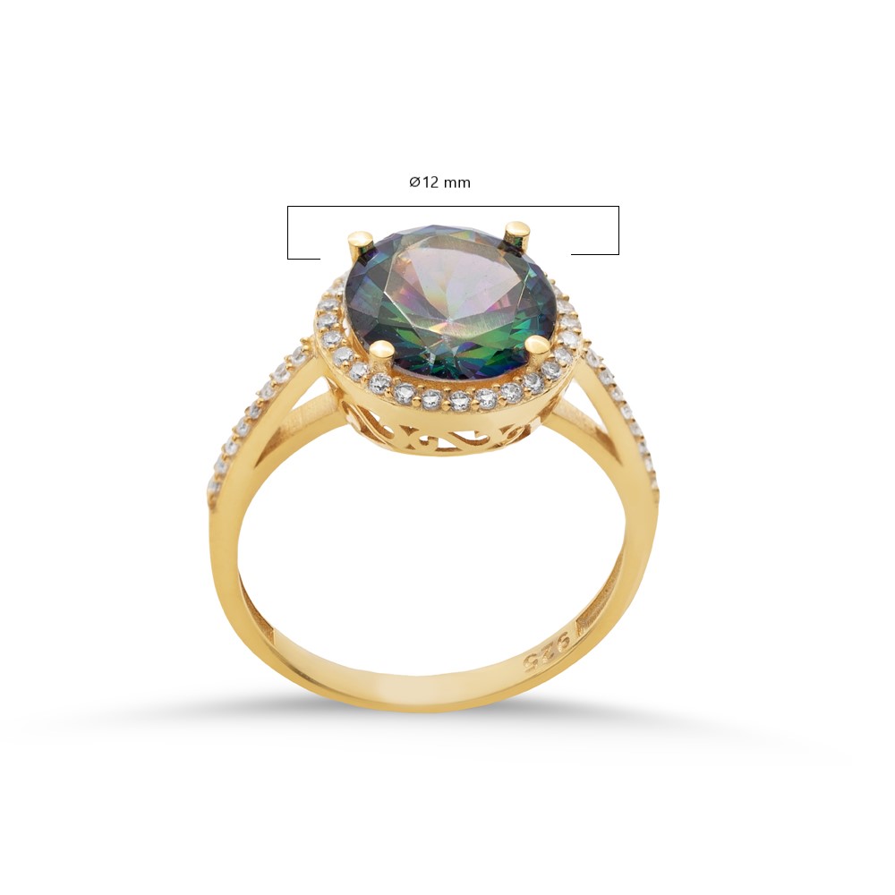 Round Design Mystic Topaz CZ Stone Cluster Ring