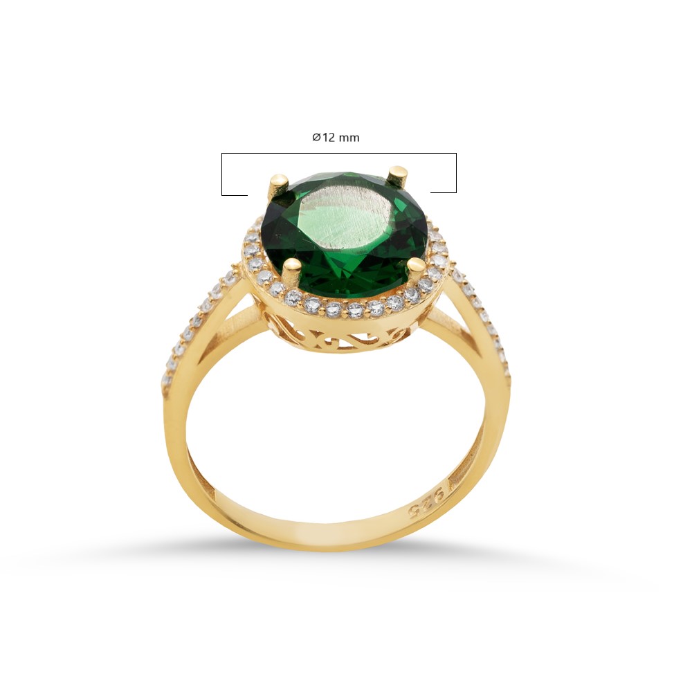 Round Design Emerald CZ Stone Cluster Ring