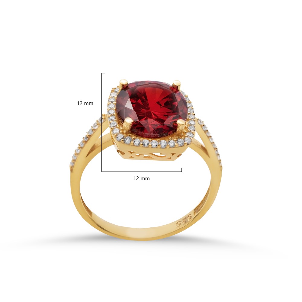 Square Shape Round Garnet Stone Cluster Ring