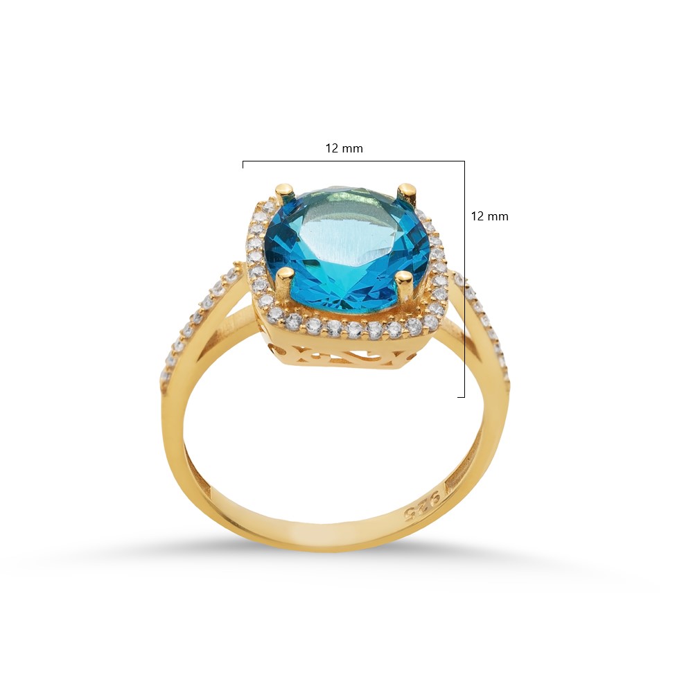 Square Shape Round Aquamarine Stone Ring