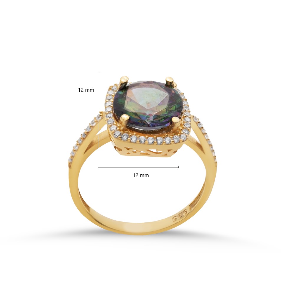 Square Shape Round Mystic Topaz Stone Ring