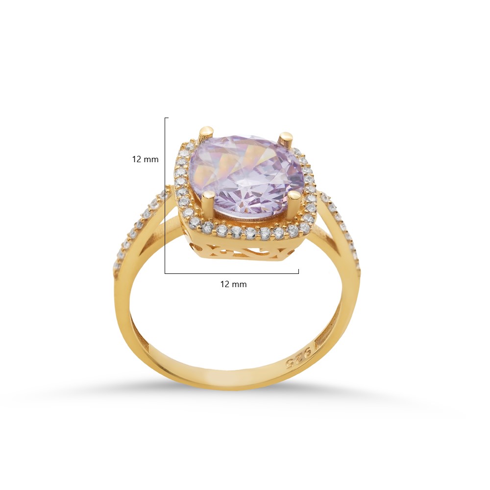 Square Shape Round Light Purple Stone Ring