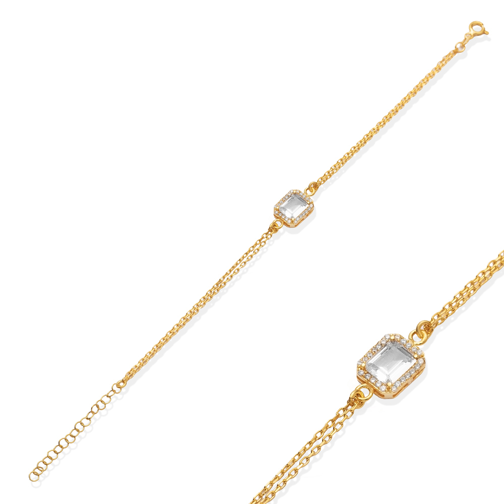 Geometric Rectangular Design CZ Stone Bracelet