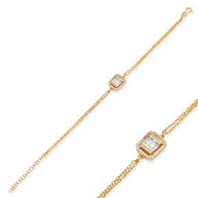 Baguette Cut CZ Stone 925 Silver Bracelet