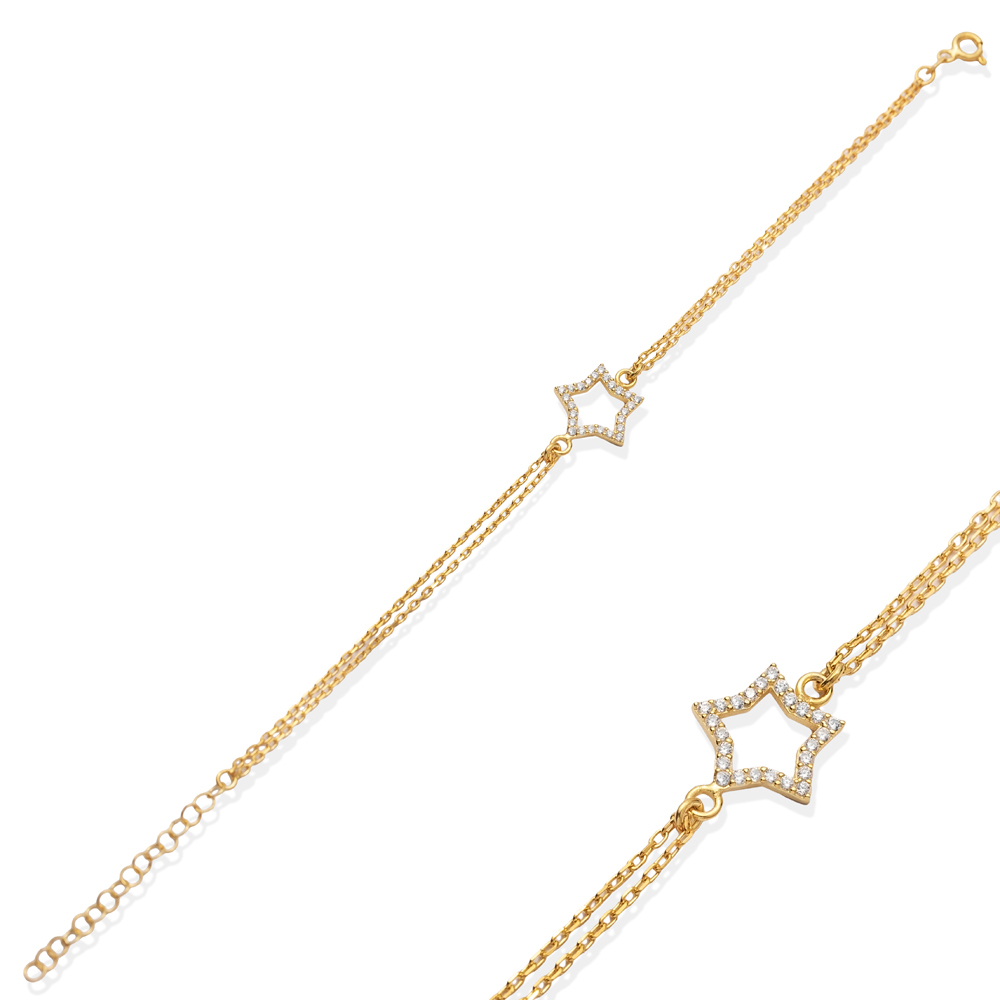Hollow Star Design CZ 925 Silver Bracelet