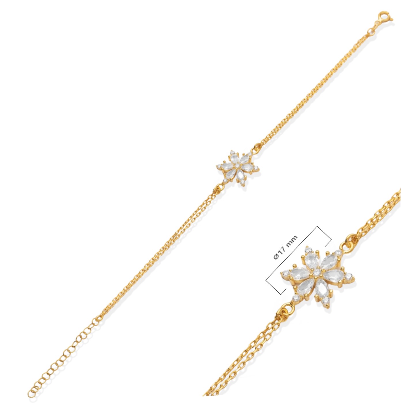 Lotus Design Marquise Cut CZ Stone Bracelet