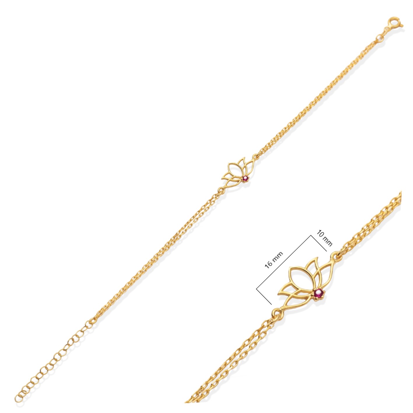 Plain Lotus Design Ruby CZ Stone Bracelet