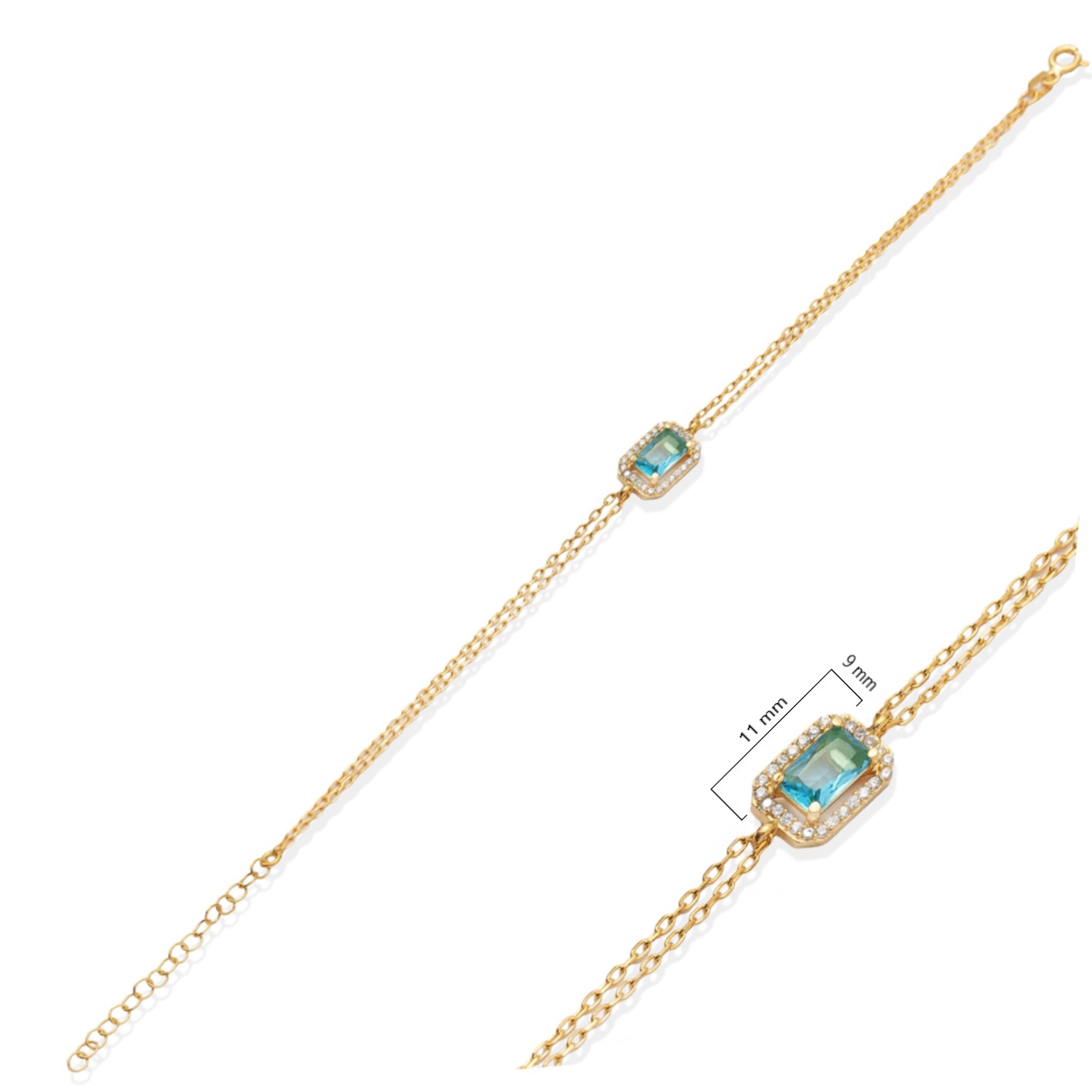 Baguette Aquamarine CZ Stone Charm Bracelet