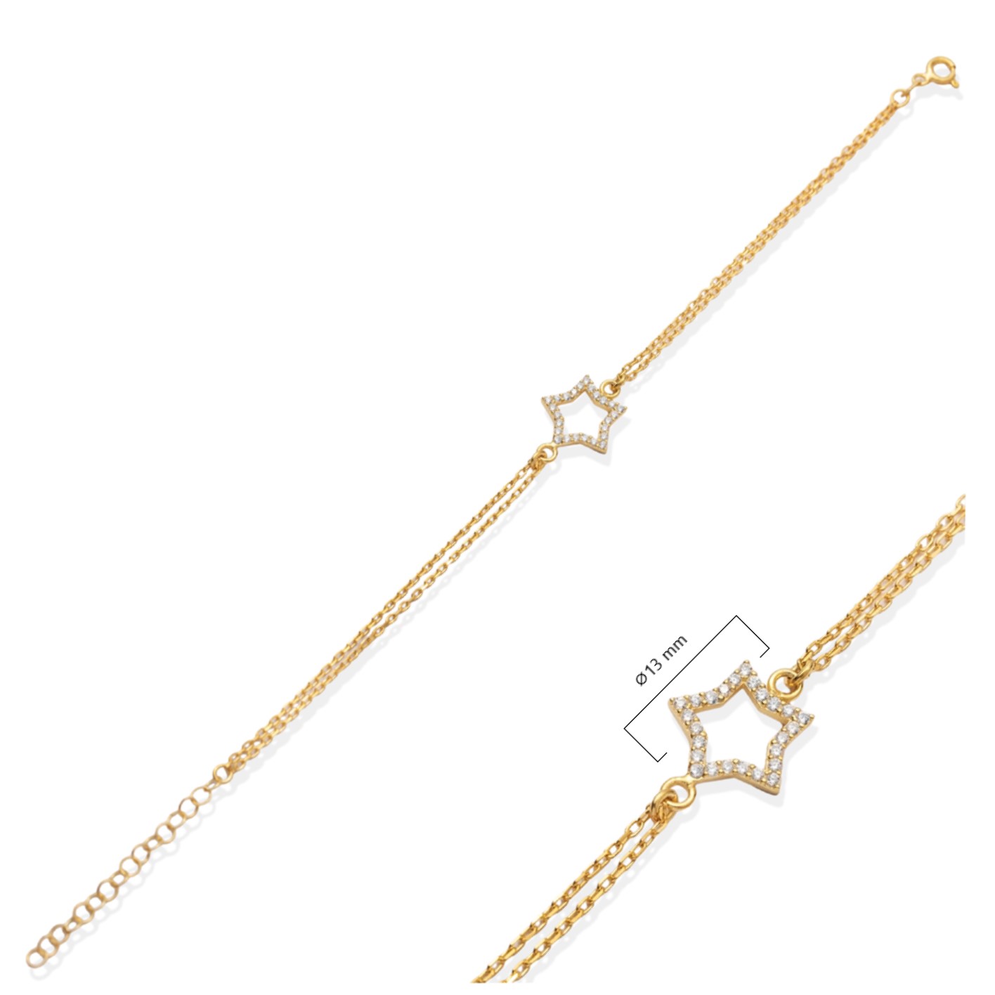 Hollow Star Design CZ 925 Silver Bracelet