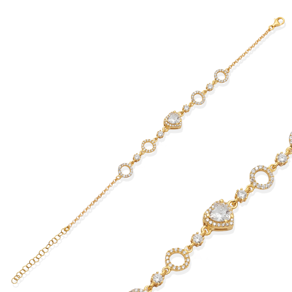 Heart Design Hollow CZ Stone Charm Bracelet