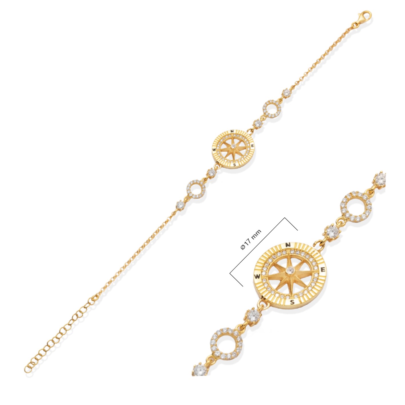 Round North Star Design CZ Charm  Bracelet