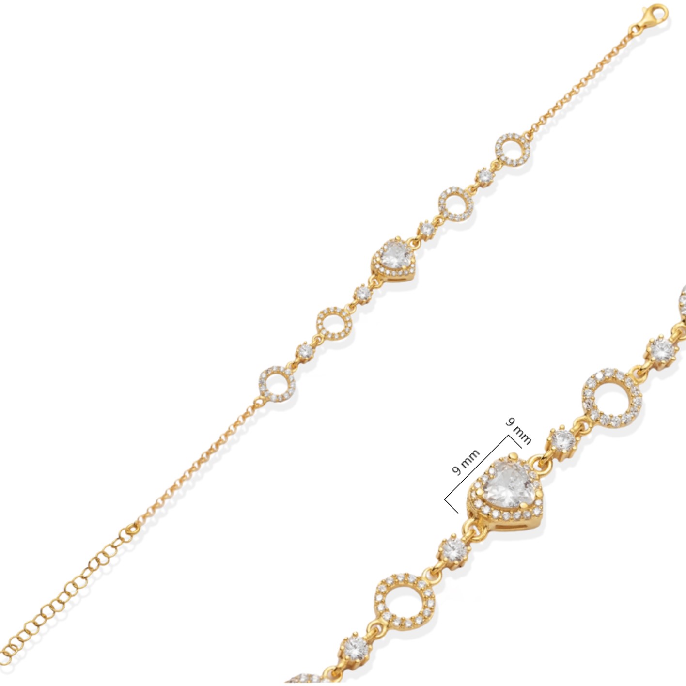 Heart Design Hollow CZ Stone Charm Bracelet