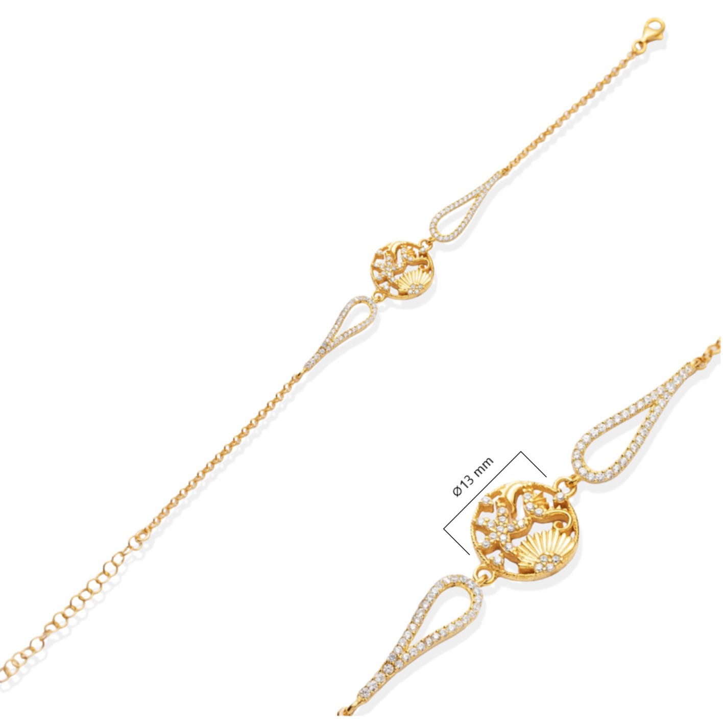 Geometric Round Design CZ  Charm Bracelet