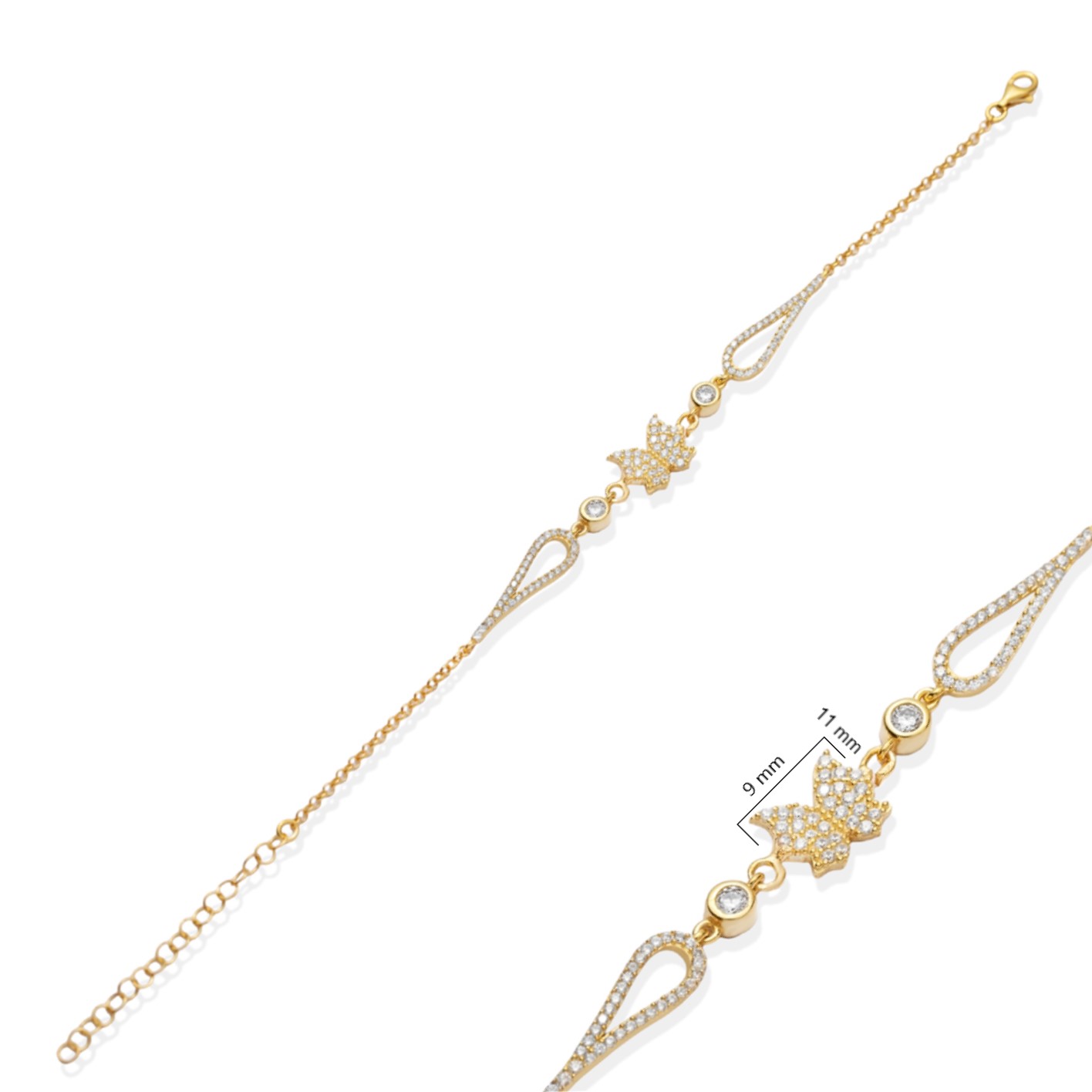 Butterfly CZ Stone 925 Silver Charm Bracelet