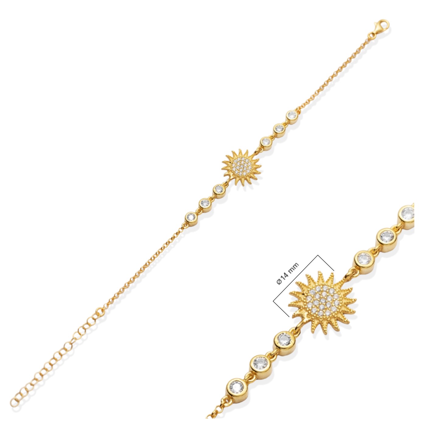 Sun Design CZ 925 Silver Charm Bracelet