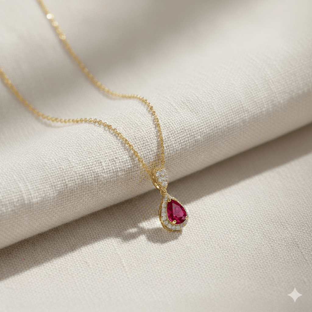 Pear Design Garnet Stone Charm Necklace