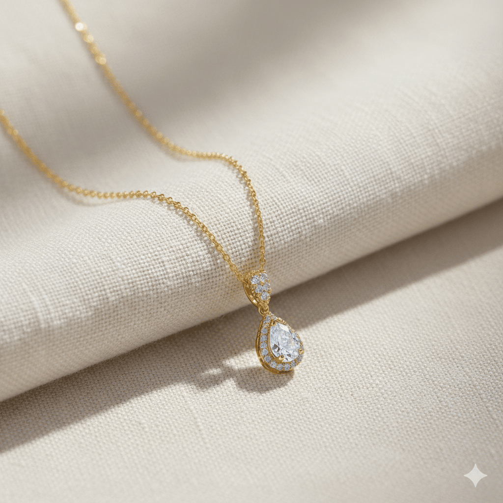 Pear Design White Stone Charm Necklace