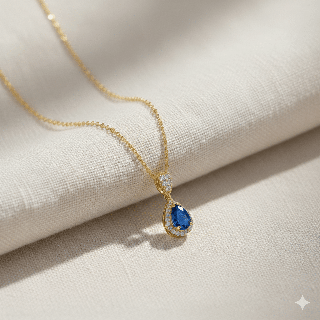 Pear Design Sapphire Stone Charm Necklace