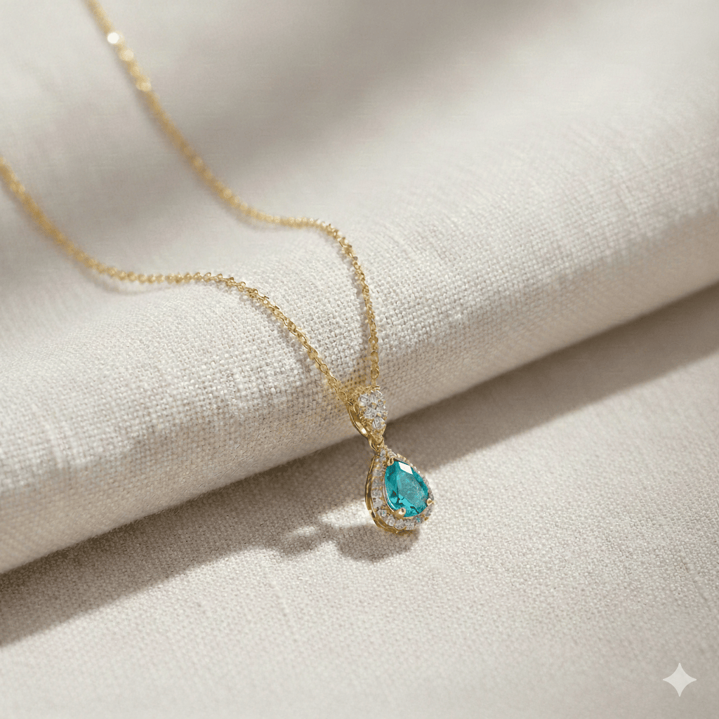 Pear Design Aquamarine Stone Charm Necklace