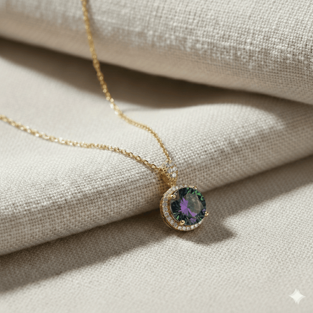 Round Design Mystic Topaz CZ Charm Necklace